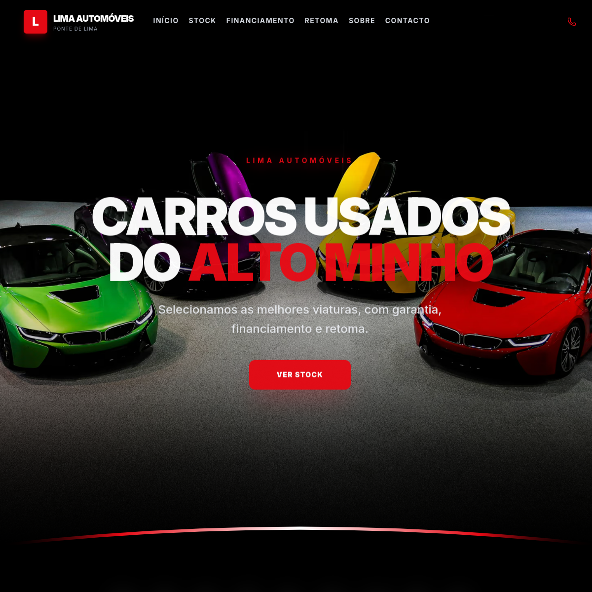 Demo de sitio web 2026 Pro para concesionario de coches usados no Alto Minho - Lima Automoción